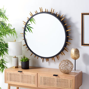 Safavieh CEINTH Large 32-Inch Black/Gold Iron and Glass Mirror - Modern Accent for Any Room Decor! MRR3038A