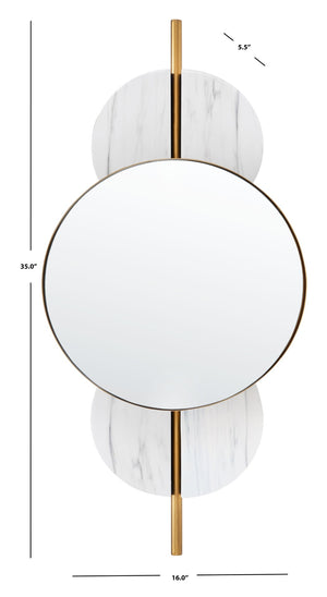 Safavieh LAVELLE, 35-Inch Sculptural Iron and Glass Mirror for Elegant Home Décor and Modern Style White / Gold MRR3048A