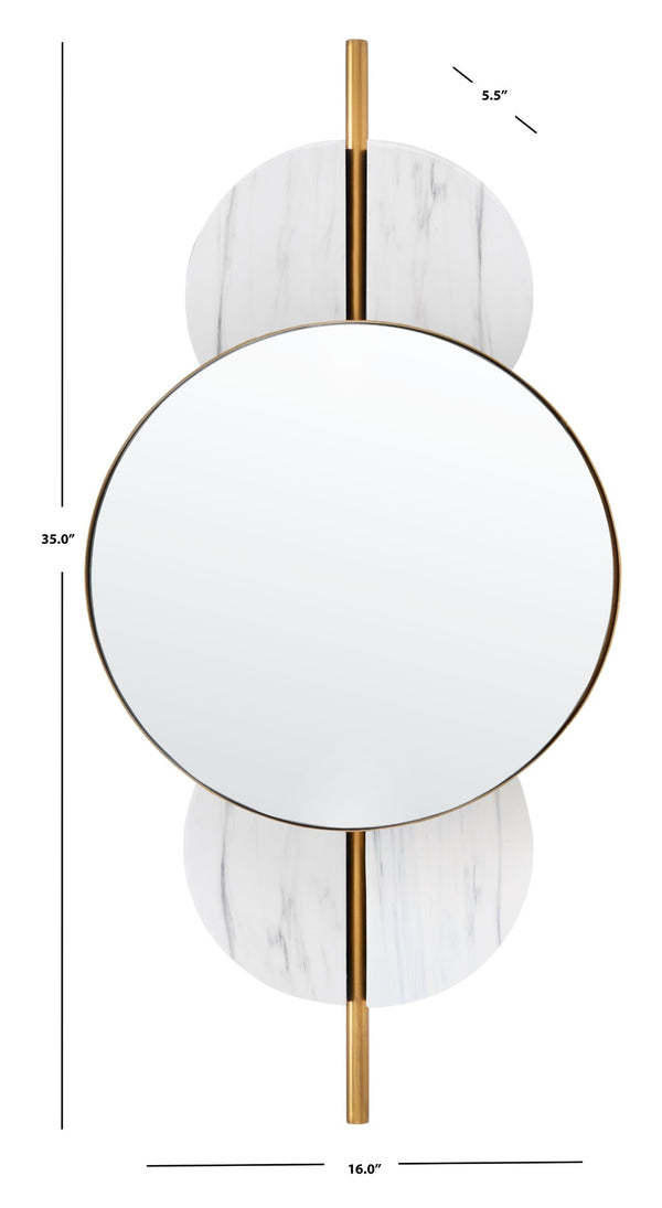 Safavieh LAVELLE, 35-Inch Sculptural Iron and Glass Mirror for Elegant Home Décor and Modern Style White / Gold MRR3048A