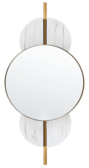 Safavieh LAVELLE, 35-Inch Sculptural Iron and Glass Mirror for Elegant Home Décor and Modern Style White / Gold MRR3048A