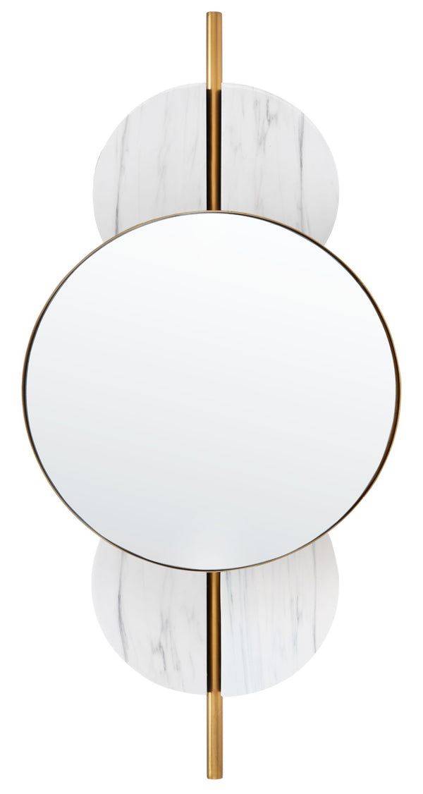 Safavieh LAVELLE, 35-Inch Sculptural Iron and Glass Mirror for Elegant Home Décor and Modern Style White / Gold MRR3048A