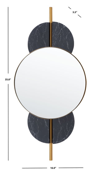 Safavieh LAVELLE, 35-Inch Sculptural Iron and Glass Mirror for Elegant Home Décor and Modern Style Black / Gold MRR3048B