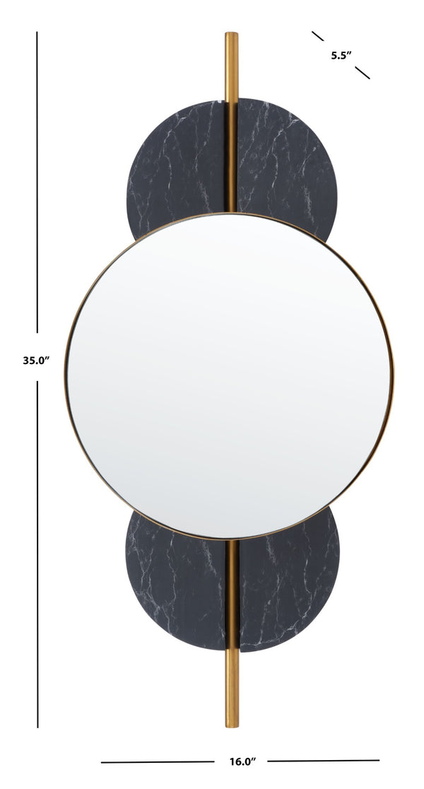 Safavieh LAVELLE, 35-Inch Sculptural Iron and Glass Mirror for Elegant Home Décor and Modern Style Black / Gold MRR3048B
