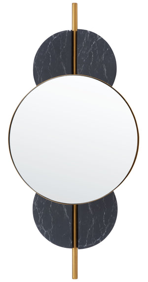 Safavieh LAVELLE, 35-Inch Sculptural Iron and Glass Mirror for Elegant Home Décor and Modern Style Black / Gold MRR3048B