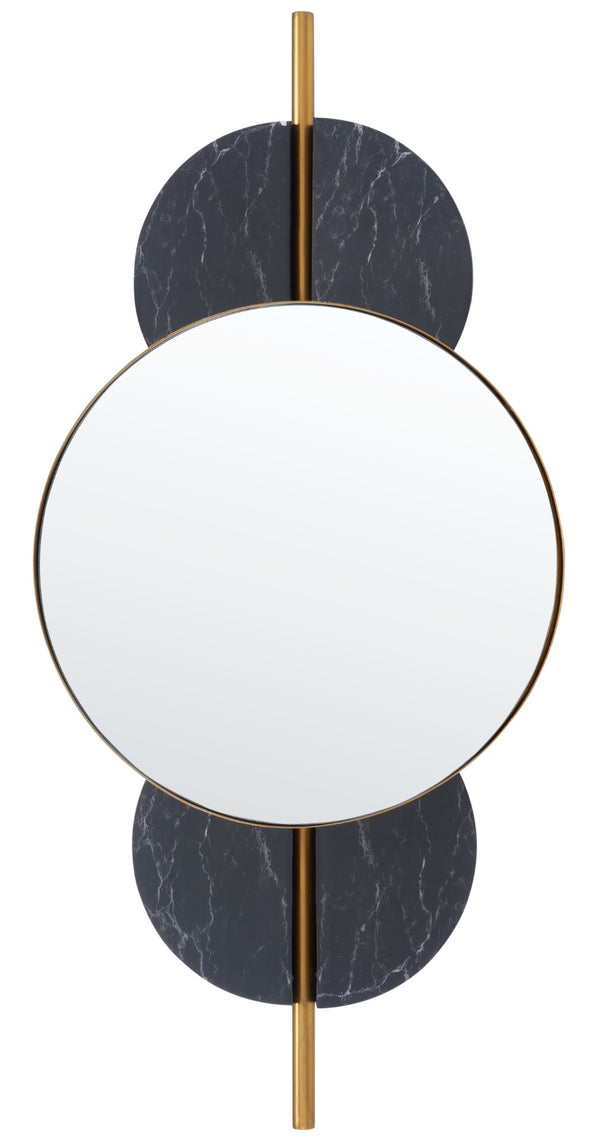 Safavieh LAVELLE, 35-Inch Sculptural Iron and Glass Mirror for Elegant Home Décor and Modern Style Black / Gold MRR3048B