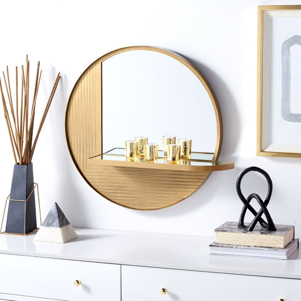 Safavieh MAILEEN, 24-Inch Antique Brass Iron/Glass Mirror - Timeless Elegance for Any Space, Durable Design MRR3050A