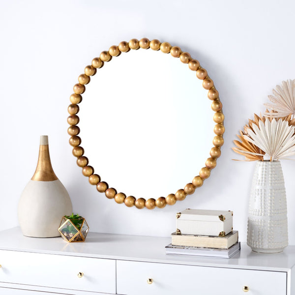 Safavieh PACE, 30-Inch Round Brass & Iron Mirror - Modern Glass Design for Living Room, Bedroom & Entryway MRR3054A