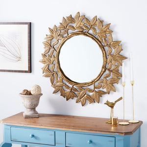 Safavieh NIVARIA, 31.5 Inch Antique Brass Mirror – Elegant Iron & Glass Design for Timeless Home Décor MRR3062A
