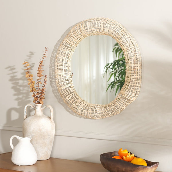 Safavieh ALIA, 24-Inch Natural Woven Cane Mirror – Stylish, Lightweight Design for Modern or Boho Spaces MRR4001A