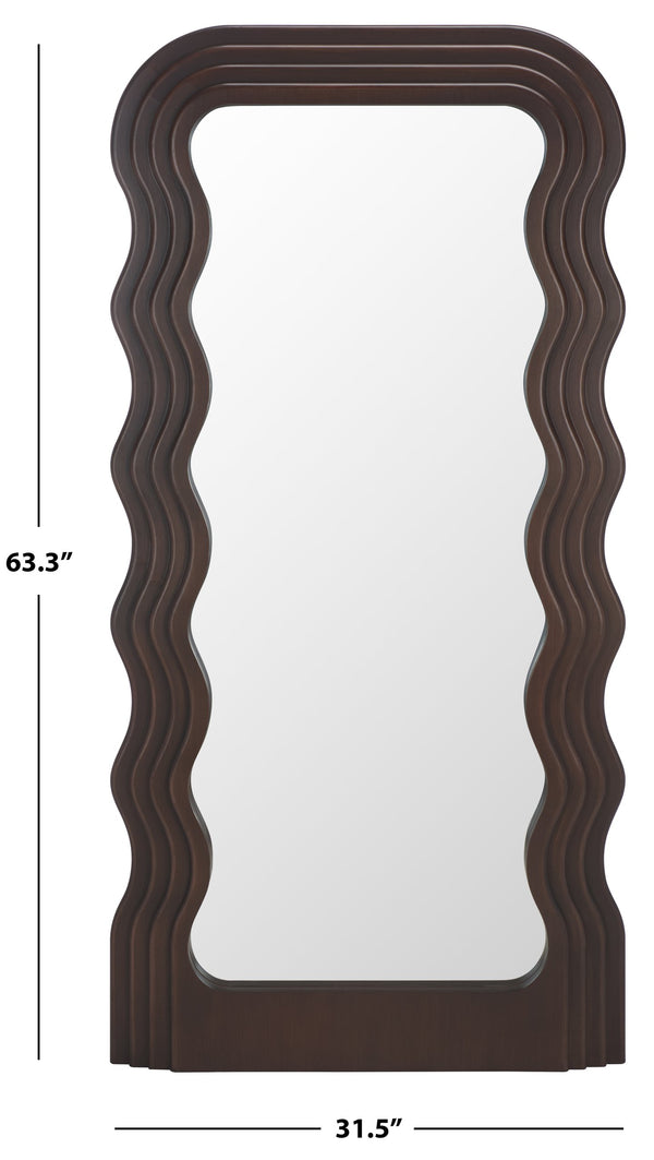 Safavieh Mahya 31.5 Inch Walnut Framed Mirror - Elegant Wavy Design For Stylish Home Decor & Functionality Walnut Wood,Mdf,Veneer,Glass(Mirror) Mrr9006c