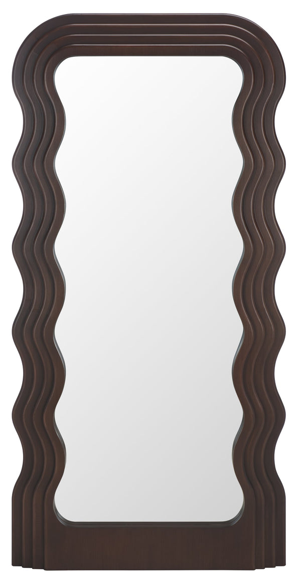 Safavieh Mahya 31.5 Inch Walnut Framed Mirror - Elegant Wavy Design For Stylish Home Decor & Functionality Walnut Wood,Mdf,Veneer,Glass(Mirror) Mrr9006c