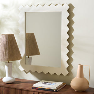 Safavieh KASE- White 26" x 32.5" Slim Pinewood & MDF Framed Mirror — Modern Coastal Farmhouse Accent Piece MRR9010B