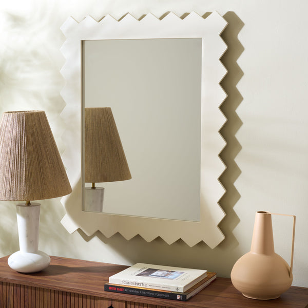 Safavieh KASE- White 26" x 32.5" Slim Pinewood & MDF Framed Mirror — Modern Coastal Farmhouse Accent Piece MRR9010B