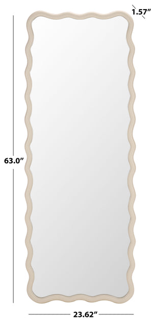 Safavieh IZARA Sculptural Full-Length Mirror 23.6" x 63" in Soft White Wood-Look Frame for Bright, Airy Rooms MRR9027A
