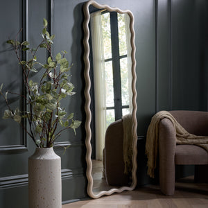 Safavieh IZARA Sculptural Full-Length Mirror 23.6" x 63" in Soft White Wood-Look Frame for Bright, Airy Rooms MRR9027A