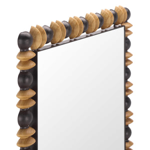 Safavieh AZARIA, Full-Length Pinewood & Black Metal Mirror 24.02"x63.4" — Sculpted Natural Accents, Modern Rustic Elegance MRR9028A