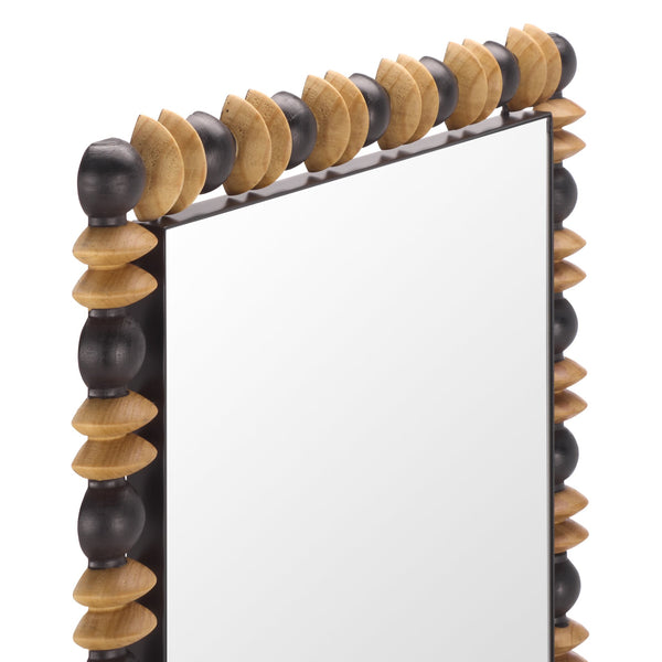 Safavieh AZARIA, Full-Length Pinewood & Black Metal Mirror 24.02"x63.4" — Sculpted Natural Accents, Modern Rustic Elegance MRR9028A