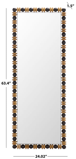 Safavieh AZARIA, Full-Length Pinewood & Black Metal Mirror 24.02"x63.4" — Sculpted Natural Accents, Modern Rustic Elegance MRR9028A