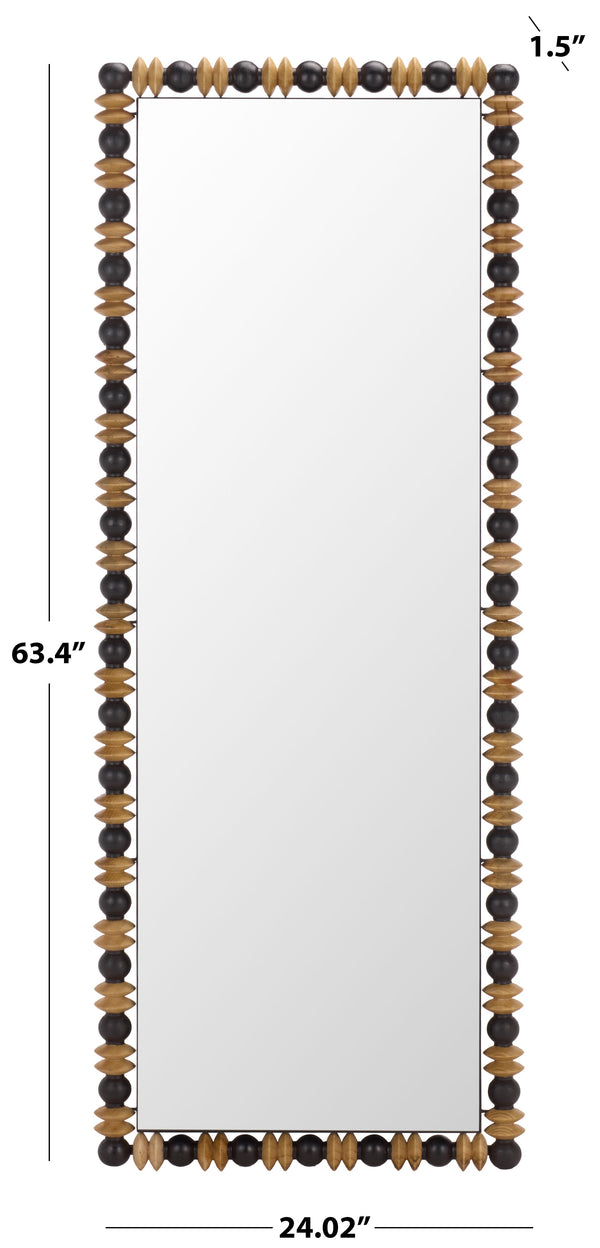 Safavieh AZARIA, Full-Length Pinewood & Black Metal Mirror 24.02"x63.4" — Sculpted Natural Accents, Modern Rustic Elegance MRR9028A