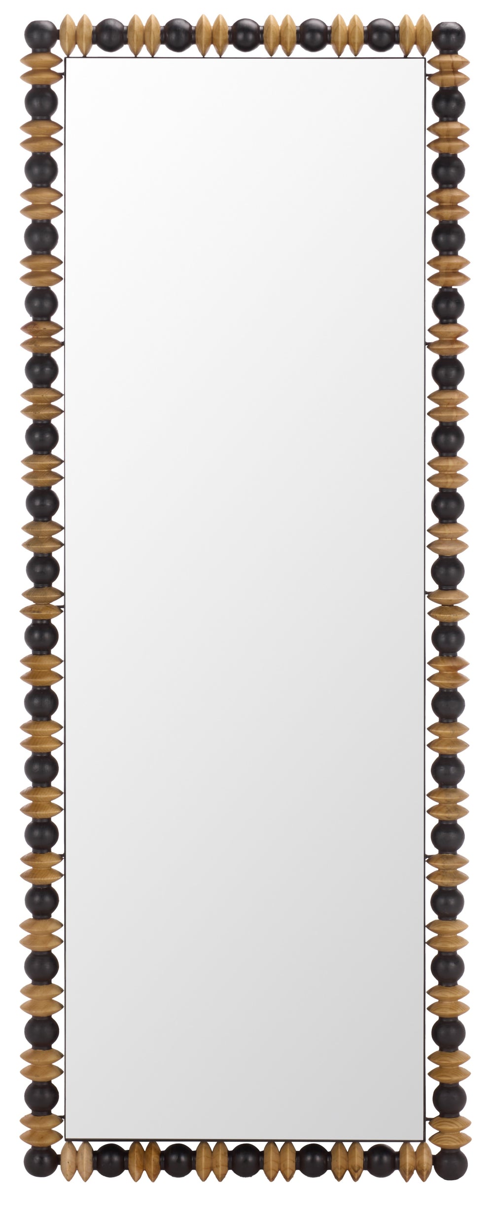 Safavieh AZARIA, Full-Length Pinewood & Black Metal Mirror 24.02"x63.4" — Sculpted Natural Accents, Modern Rustic Elegance MRR9028A