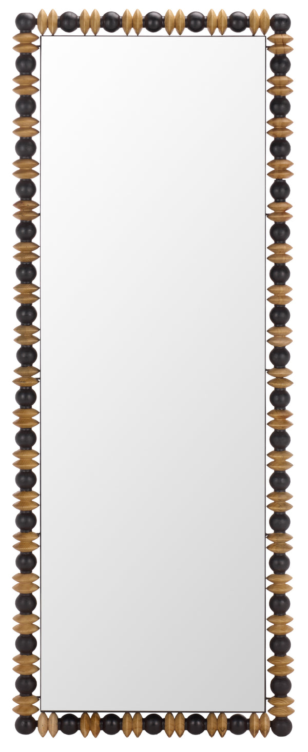 Safavieh AZARIA, Full-Length Pinewood & Black Metal Mirror 24.02"x63.4" — Sculpted Natural Accents, Modern Rustic Elegance MRR9028A
