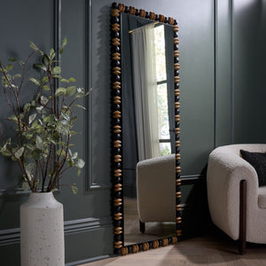 Safavieh AZARIA, Full-Length Pinewood & Black Metal Mirror 24.02"x63.4" — Sculpted Natural Accents, Modern Rustic Elegance MRR9028A