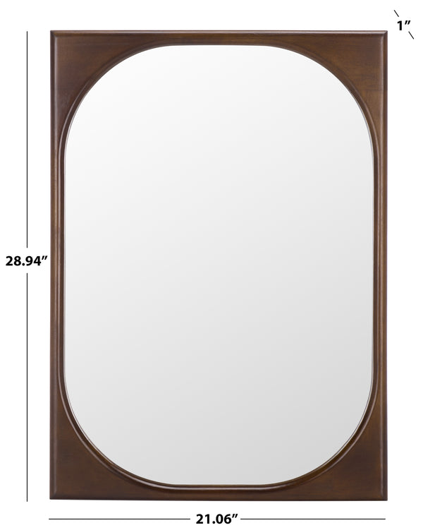 Safavieh ZOLA Rounded-Rectangle Wall Mirror 21x28.9 Brown Rubberwood Frame, Modern Minimalist, Ready-to-Hang MRR9030A