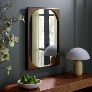 Safavieh ZOLA Rounded-Rectangle Wall Mirror 21x28.9 Brown Rubberwood Frame, Modern Minimalist, Ready-to-Hang MRR9030A