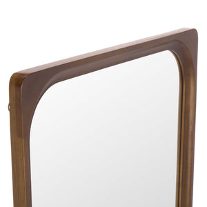 Safavieh LOLA Warm Brown Rectangular Wall Mirror 23.8x35" Rubberwood Frame, Beveled Glass, Mid‑Century Charm MRR9031A