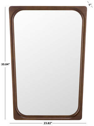 Safavieh LOLA Warm Brown Rectangular Wall Mirror 23.8x35" Rubberwood Frame, Beveled Glass, Mid‑Century Charm MRR9031A