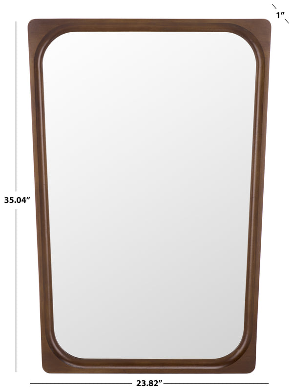 Safavieh LOLA Warm Brown Rectangular Wall Mirror 23.8x35" Rubberwood Frame, Beveled Glass, Mid‑Century Charm MRR9031A
