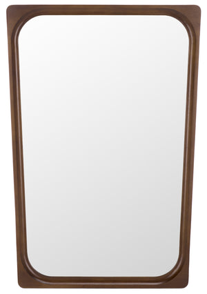 Safavieh LOLA Warm Brown Rectangular Wall Mirror 23.8x35" Rubberwood Frame, Beveled Glass, Mid‑Century Charm MRR9031A