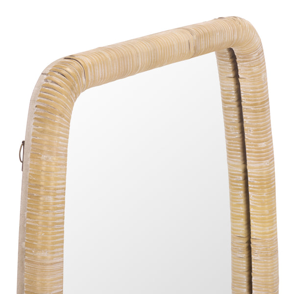 Safavieh LANI Curved Rectangular Mirror with Natural Rattan Frame, 21.26" x 29.92" — Coastal-Boho Wall Accent MRR9032A