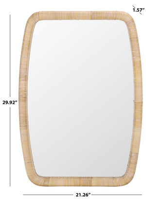 Safavieh LANI Curved Rectangular Mirror with Natural Rattan Frame, 21.26" x 29.92" — Coastal-Boho Wall Accent MRR9032A