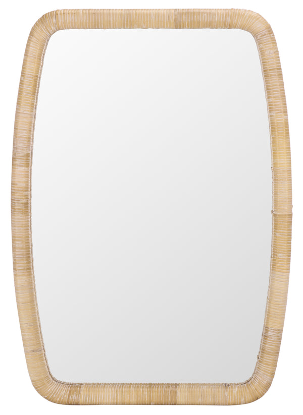Safavieh LANI Curved Rectangular Mirror with Natural Rattan Frame, 21.26" x 29.92" — Coastal-Boho Wall Accent MRR9032A