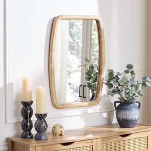 Safavieh LANI Curved Rectangular Mirror with Natural Rattan Frame, 21.26" x 29.92" — Coastal-Boho Wall Accent MRR9032A
