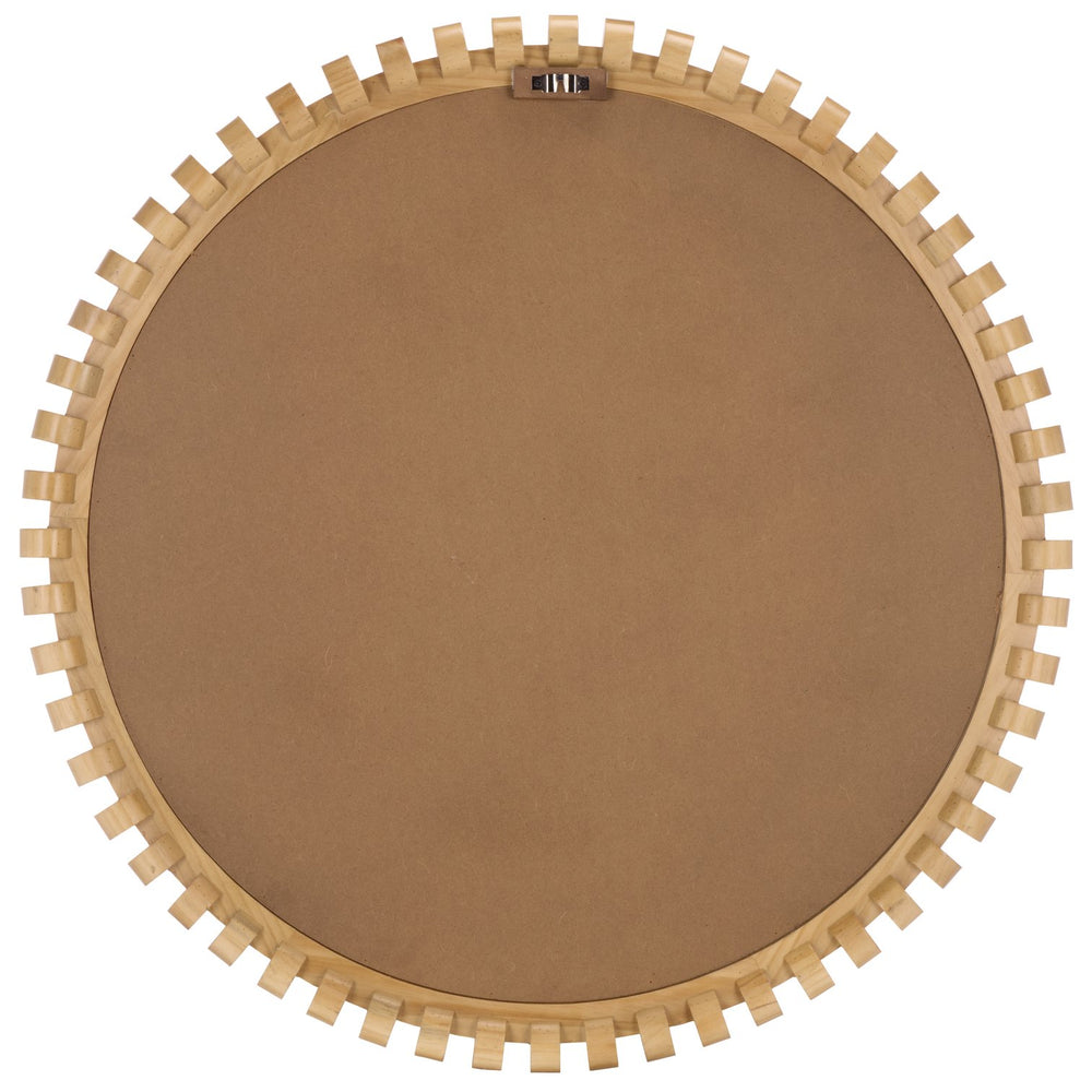 Safavieh KELLY Natural Pinewood Mirror 35" Round-Edge 35.04in Frame Amplifies Light, Warm Organic Grain MRR9033A