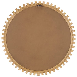 Safavieh KELLY Natural Pinewood Mirror 35" Round-Edge 35.04in Frame Amplifies Light, Warm Organic Grain MRR9033A
