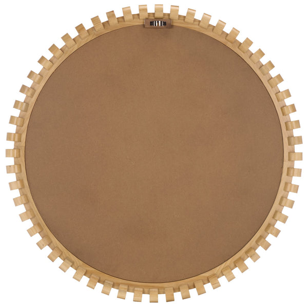 Safavieh KELLY Natural Pinewood Mirror 35" Round-Edge 35.04in Frame Amplifies Light, Warm Organic Grain MRR9033A
