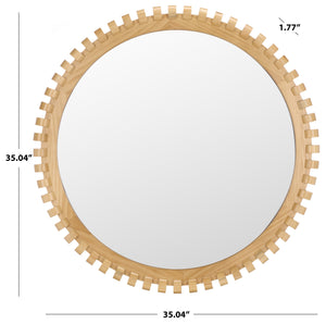 Safavieh KELLY Natural Pinewood Mirror 35" Round-Edge 35.04in Frame Amplifies Light, Warm Organic Grain MRR9033A