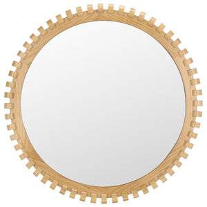 Safavieh KELLY Natural Pinewood Mirror 35" Round-Edge 35.04in Frame Amplifies Light, Warm Organic Grain MRR9033A