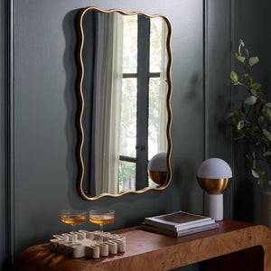 Safavieh ARIANA Scalloped Gold Mirror 24.2"x35.83" — Elegant MDF/Iron Frame, Luxe Accent for Entryways MRR9036A