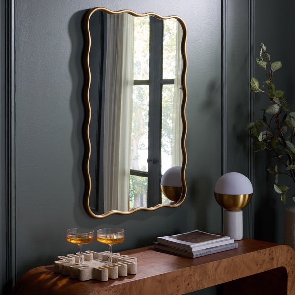 Safavieh ARIANA Scalloped Gold Mirror 24.2"x35.83" — Elegant MDF/Iron Frame, Luxe Accent for Entryways MRR9036A