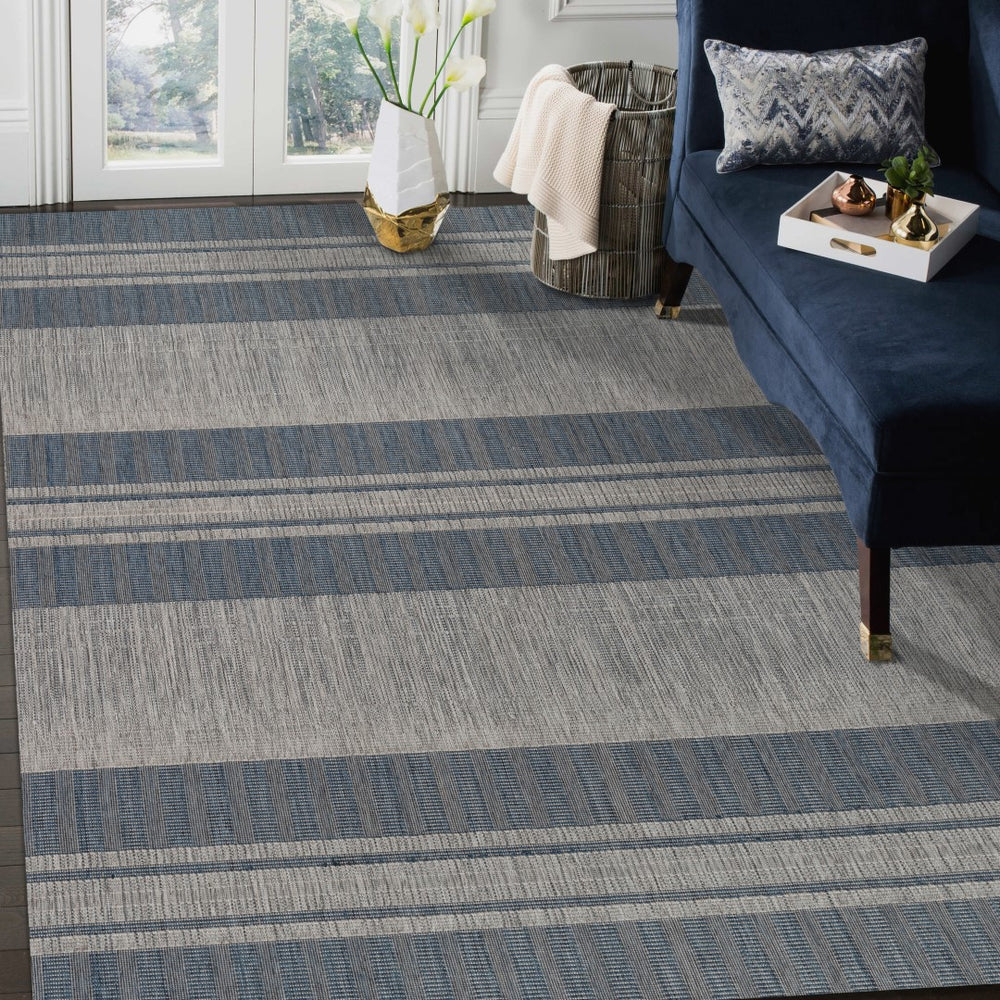 AMER Rugs Maryland Blessy MRY-6 Indoor-Outdoor Machine Made Polypropylene Modern & Contemporary Striped Rug Blue 6'6" x 9'10"