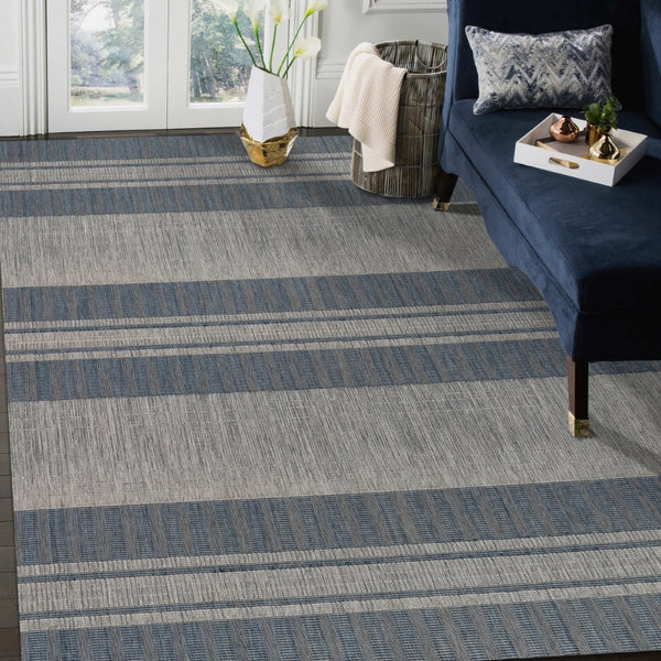 Amer Rugs Maryland Modern Striped Indoor-outdoor Rug - Durable, Easy-care Design For Stylish Spaces Blue,Ivory Polypropylene Mry60406