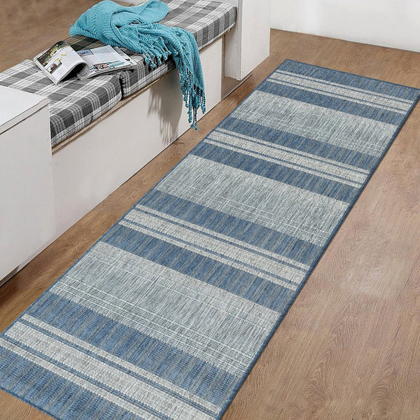 Amer Rugs Maryland Modern Striped Indoor-outdoor Rug - Durable, Easy-care Design For Stylish Spaces Blue,Ivory Polypropylene Mry62408