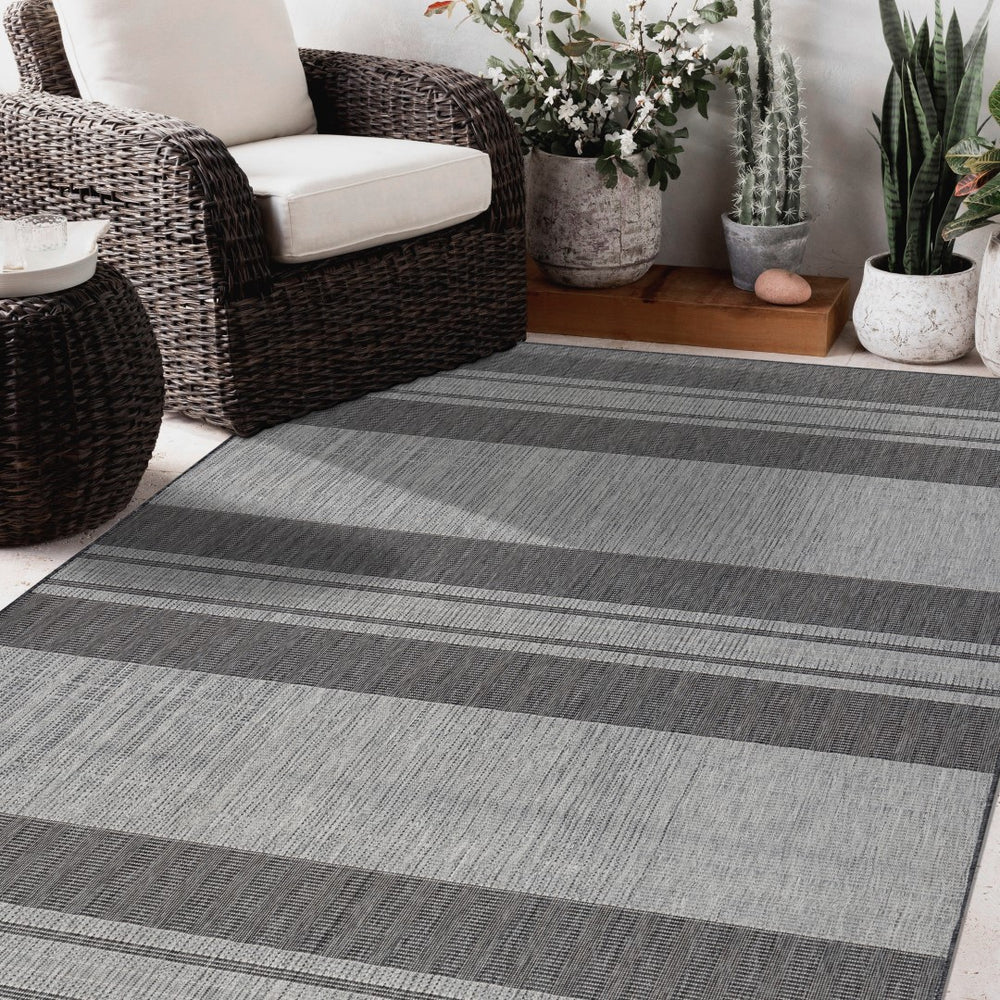 AMER Rugs Maryland Blessy MRY-7 Indoor-Outdoor Machine Made Polypropylene Modern & Contemporary Striped Rug Silver 6'6" x 9'10"