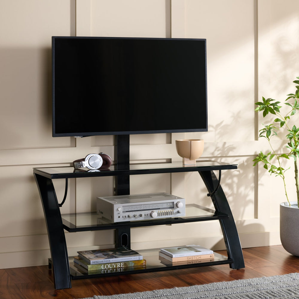 Safavieh Aiden Modern Media Console With Tempered Glass Shelves And Metal Frame For Living Rooms MS0410