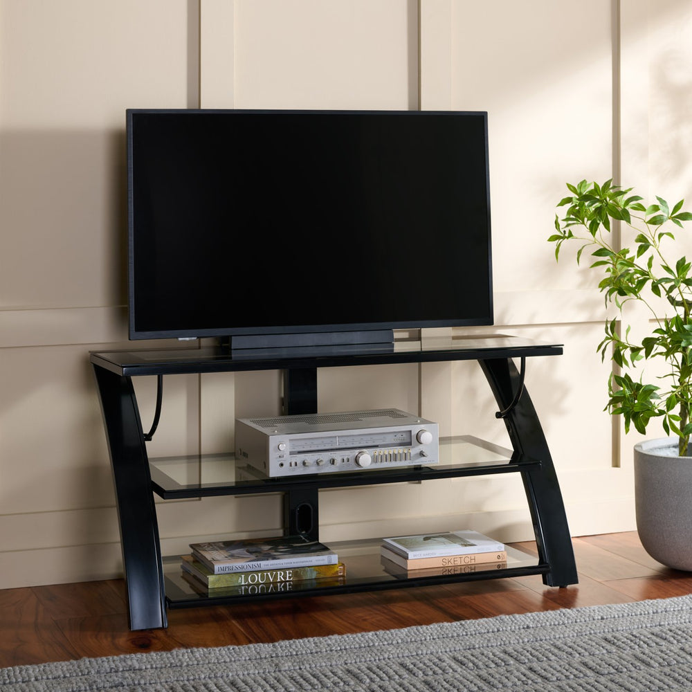 Safavieh Aiden Modern Media Console With Tempered Glass Shelves And Metal Frame For Living Rooms MS0410