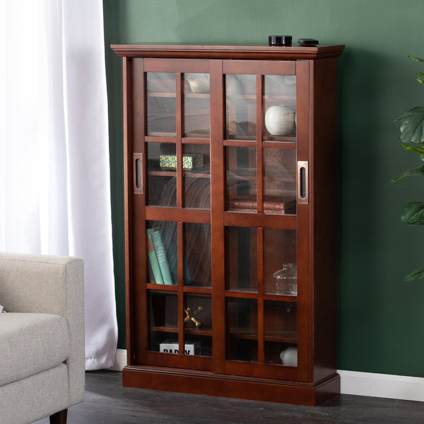 Safavieh Media Cabinet With Lattice Sliding Doors Birch Veneer Mdf Adjustable Shelving Living Room BROWN MS1071